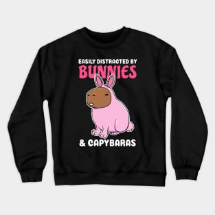 Easily Distracted by Bunnies and Capybaras Cartoon Crewneck Sweatshirt